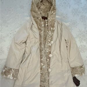 Hal Rubenstein Reversible  Cream Hooded and Faux Fur Coat